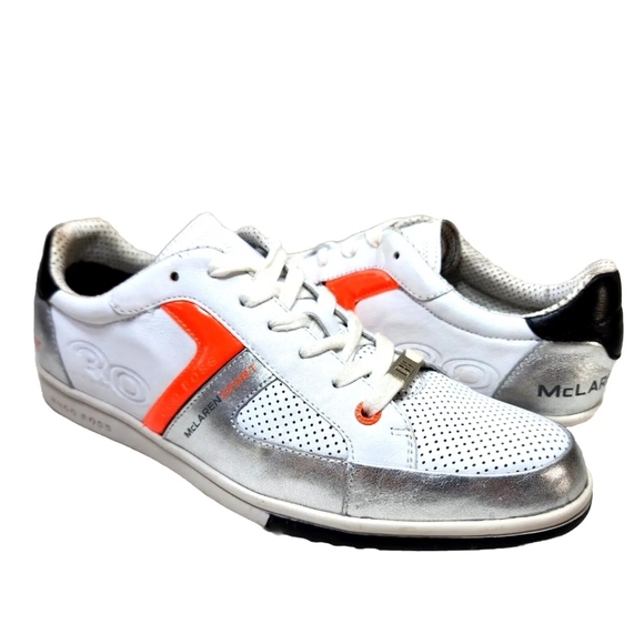 HUGO BOSS X McLaren 30 Years RARE Leather Sneakers Sz 41 / 8 US White Silver